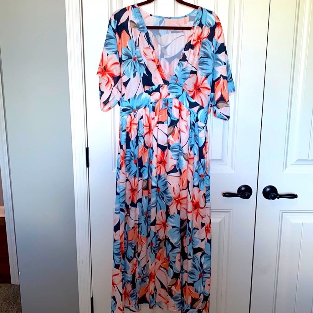 Floral Kimono Long Dress with Slit